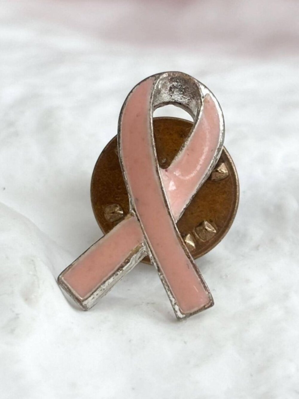 Breast Cancer Awareness Pin Vintage Enamel Ribbon Lapel Pin